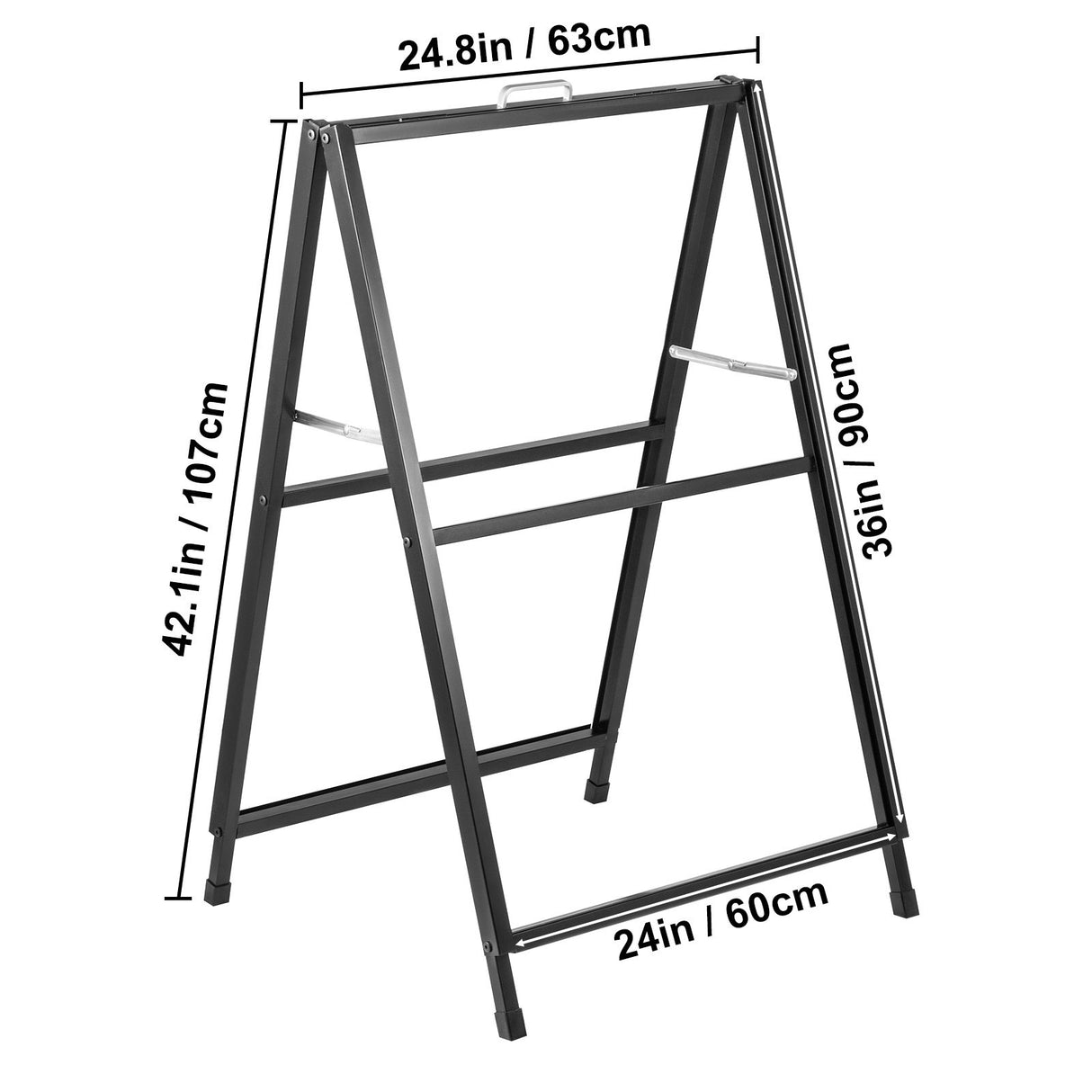 VEVOR A-Frame Sidewalk Sign 24"x36" Sidewalk Signs for Businesses Black Coated Steel Metal A-Frame Sign Slide-in Folding Sandwich Board Sidewalk Sign
