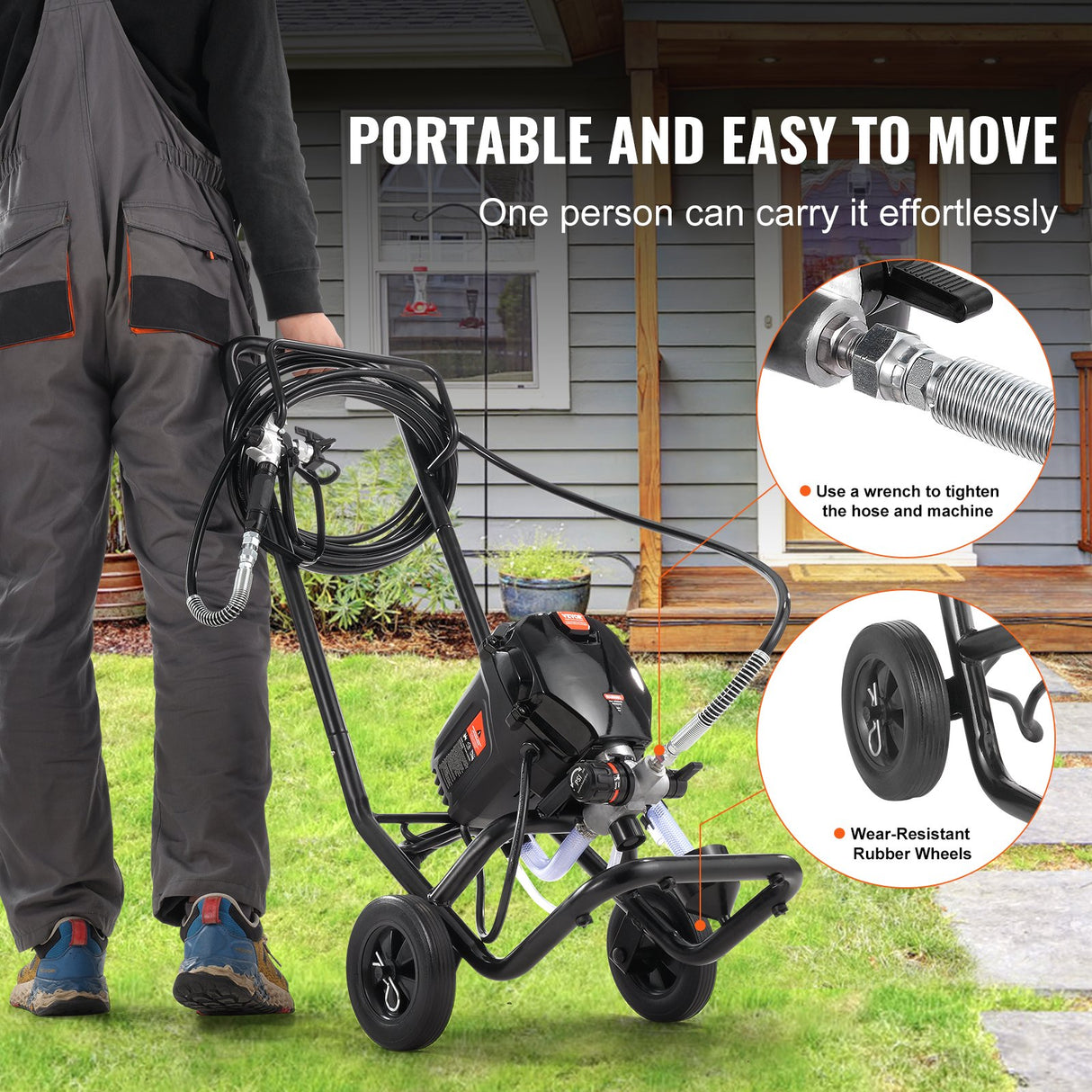 VEVOR Stand Airless Paint Sprayer, 750W 3000PSI High Efficiency Electric Airless Sprayer With Cart,