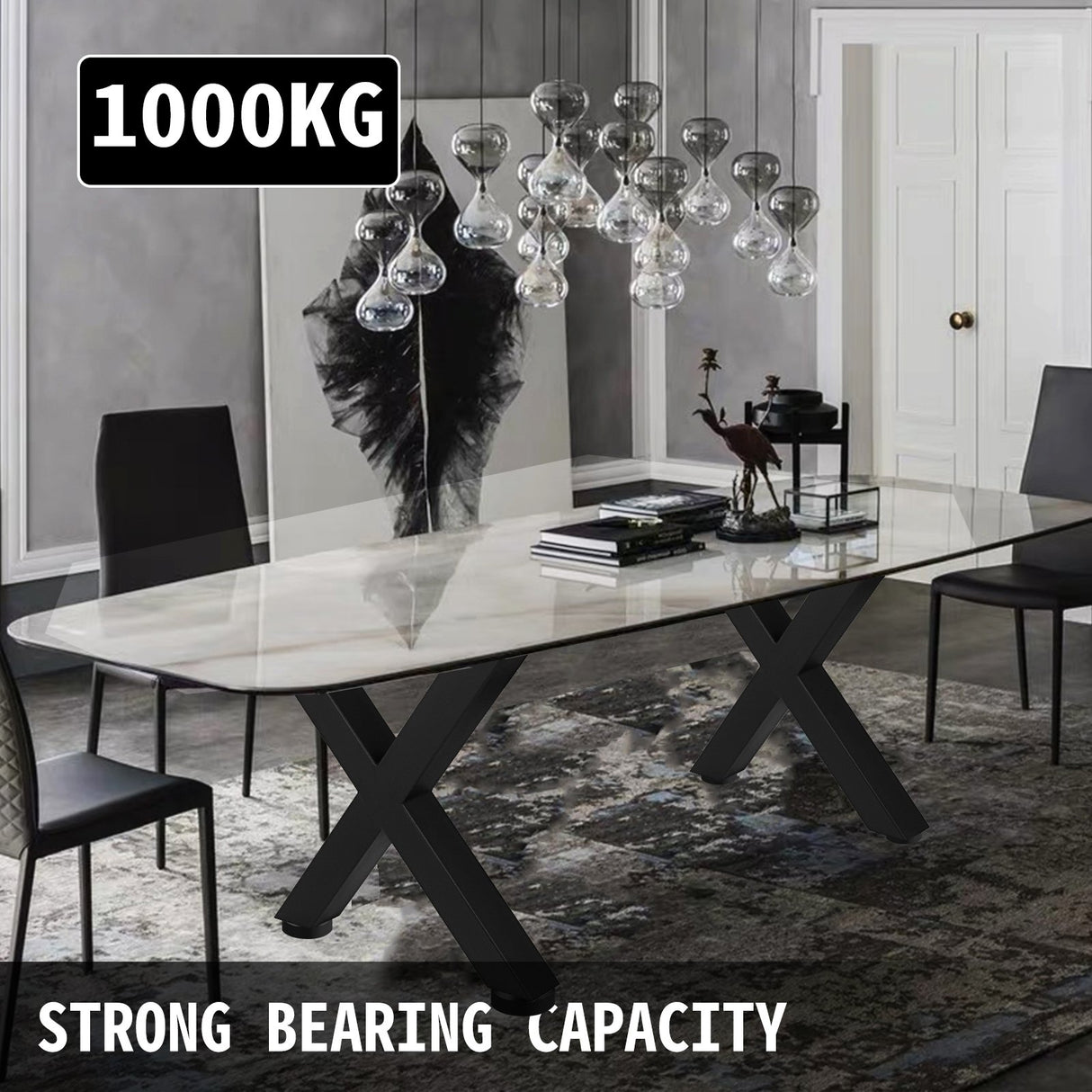 VEVOR Set of 2 Steel Table Legs, 16'Height 15'Wide Dining Table Legs, Heavy Duty 3.1" Square Box Section X Frame Table Legs, 16x15x3.1 Inch Black