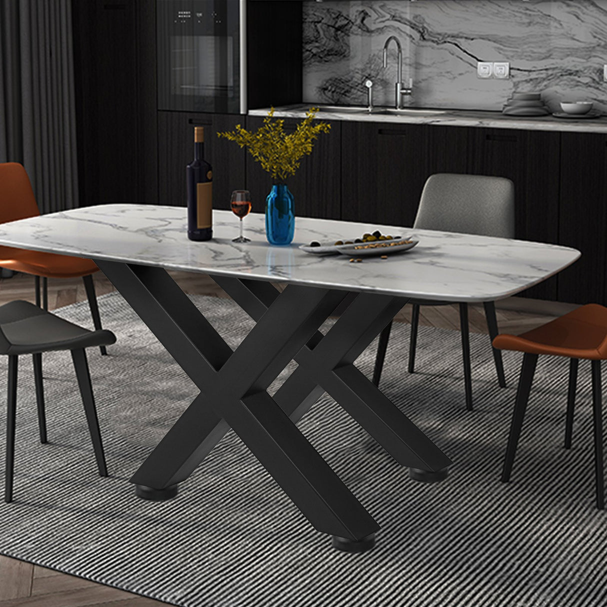 VEVOR Set of 2 Steel Table Legs, 16'Height 15'Wide Dining Table Legs, Heavy Duty 3.1" Square Box Section X Frame Table Legs, 16x15x3.1 Inch Black Color Industrial Country Style Metal Dining Legs