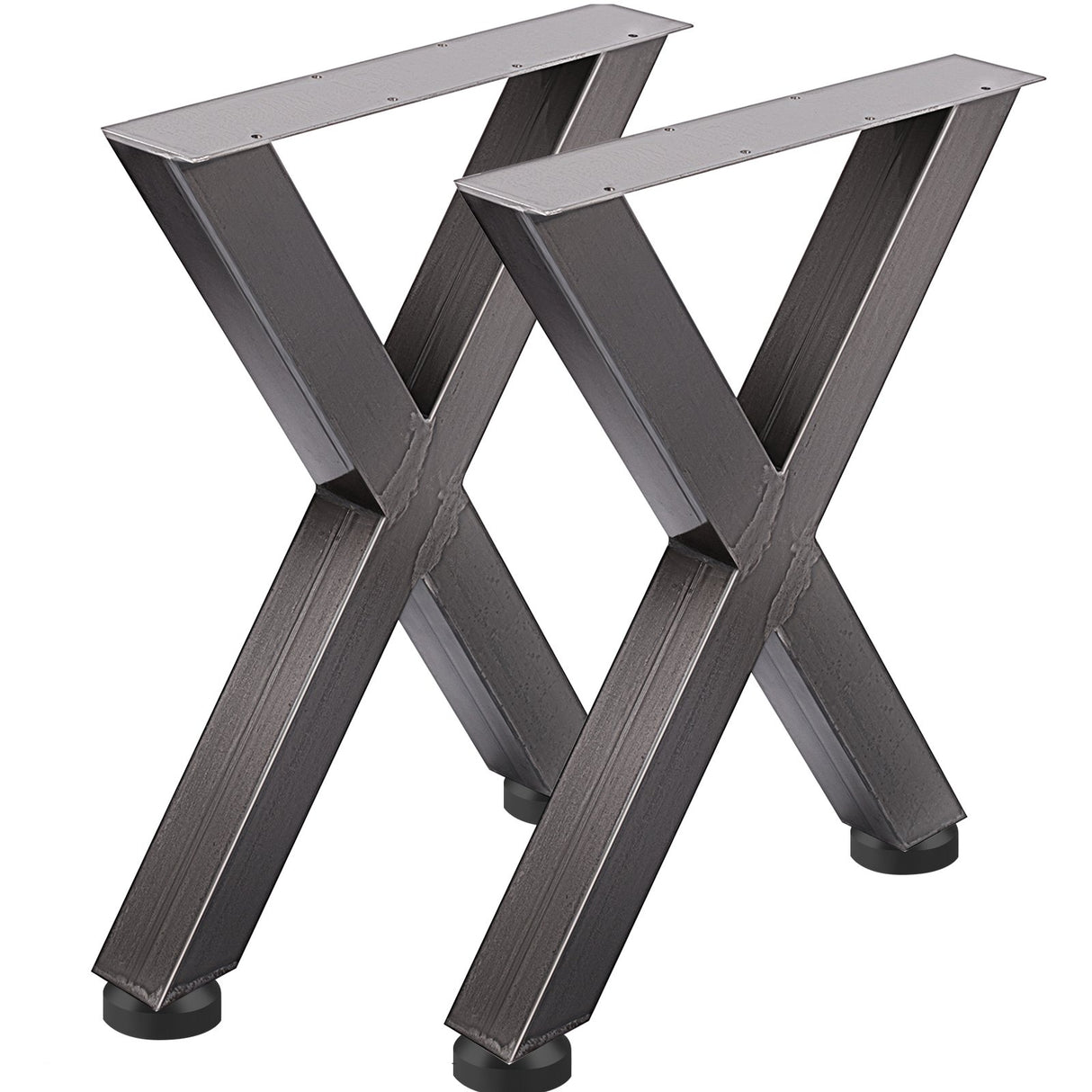 VEVOR Set of 2 Steel Table Legs, 28'Height 24'Wide Dining Table Legs, Heavy Duty 3.1" Square Box Section X Frame Table Legs, 28x24x3.1 Inch Original Color Industrial Country Style Metal Dining Legs