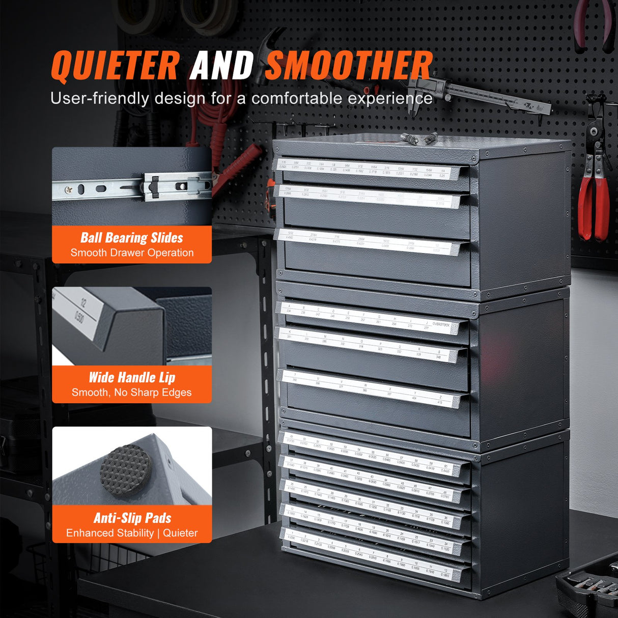 VEVOR Drill Bit Dispenser Cabinet, Three-Drawer Drill Bit Organizer Cabinet for 1mm to 13mm, Steel D