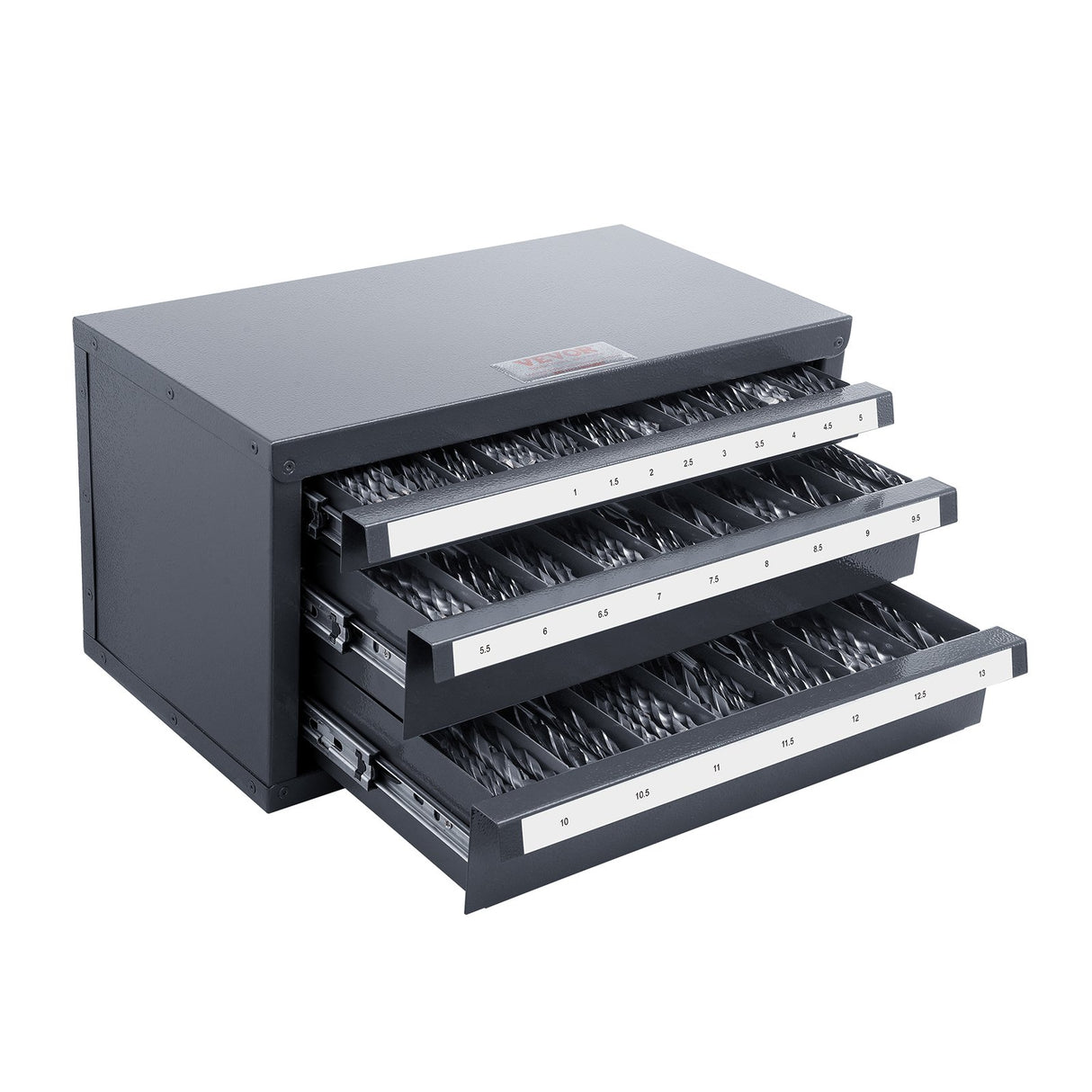 VEVOR Drill Bit Dispenser Cabinet, Three-Drawer Drill Bit Organizer Cabinet for 1mm to 13mm, Steel D