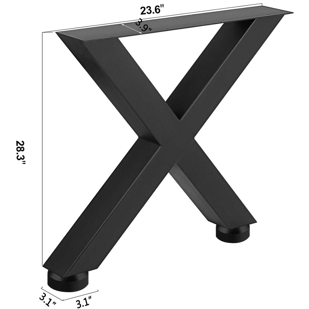 VEVOR Set of 2 Steel Table Legs, 28''Height 24''Wide Dining Table Legs, Heavy Duty 3.1" Square Box Section X Frame Table Legs, 28x24x3.1 Inch Black