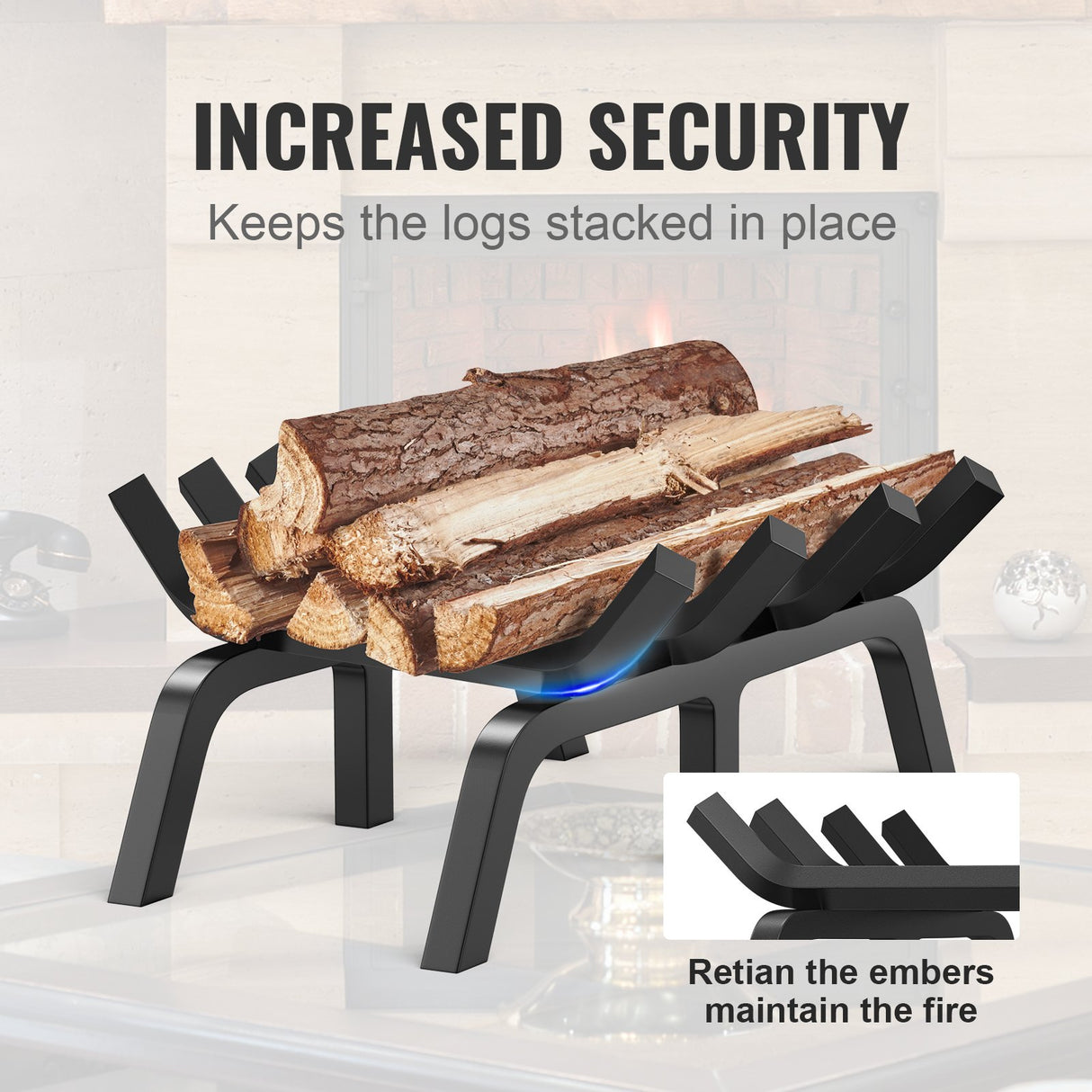 VEVOR Fireplace Log Grate, 18 inch Heavy Duty Fireplace Grate with 6 Support Legs, Solid Powder-coated Steel Bars, Log Firewood Burning Rack Holder