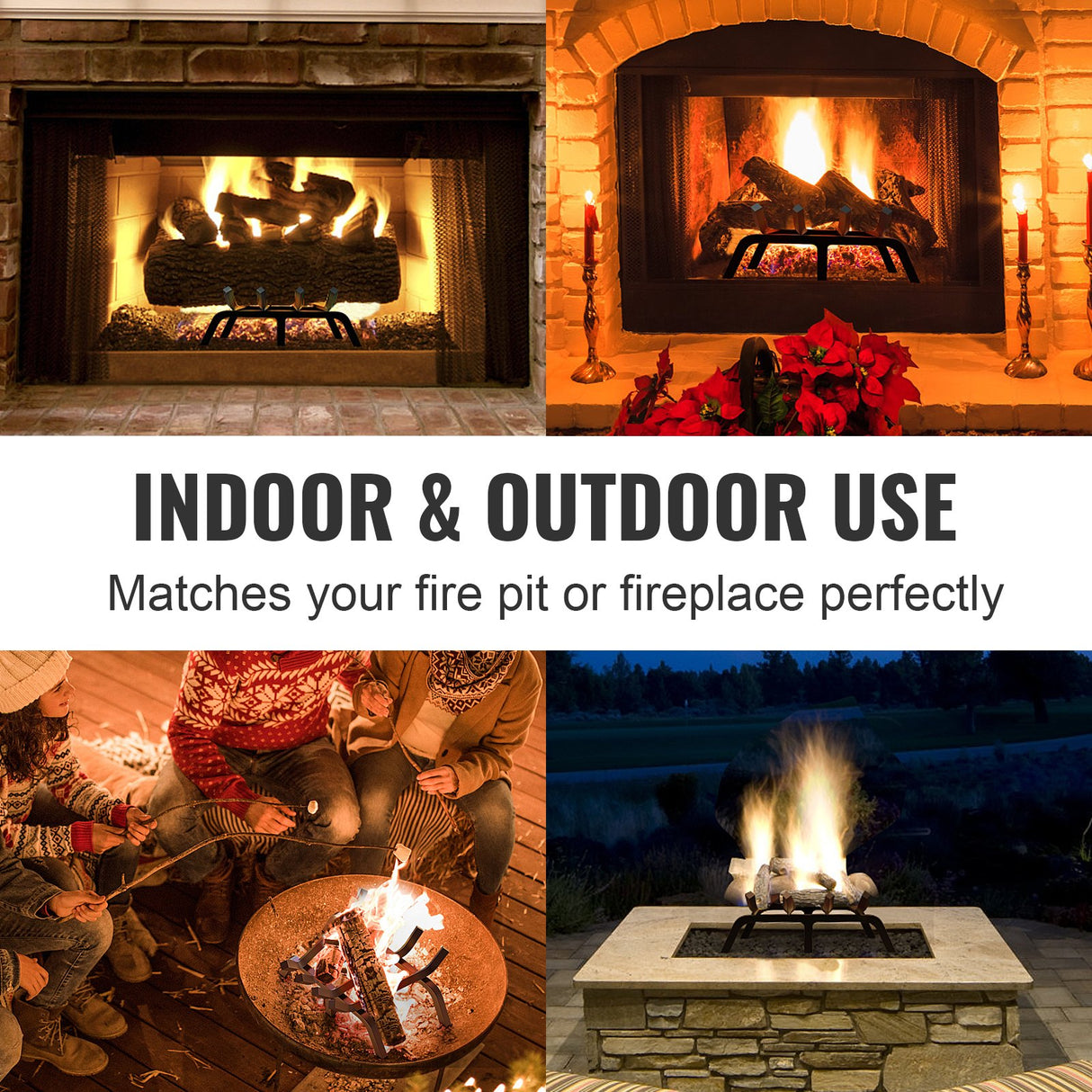 VEVOR Fireplace Log Grate, 18 inch Heavy Duty Fireplace Grate with 6 Support Legs, Solid Powder-coated Steel Bars, Log Firewood Burning Rack Holder for Indoor and Outdoor Fireplace