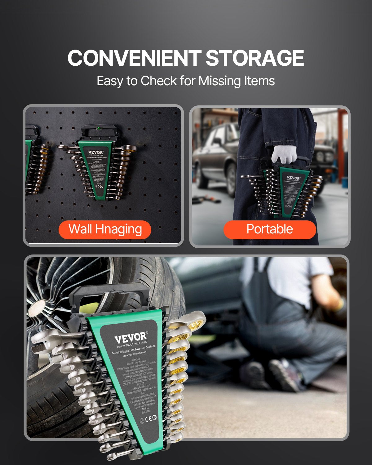 VEVOR Combination Wrench Set 24 PCS SAE 1/4" - 7/8" Metric 8-19mm Organizer Rack