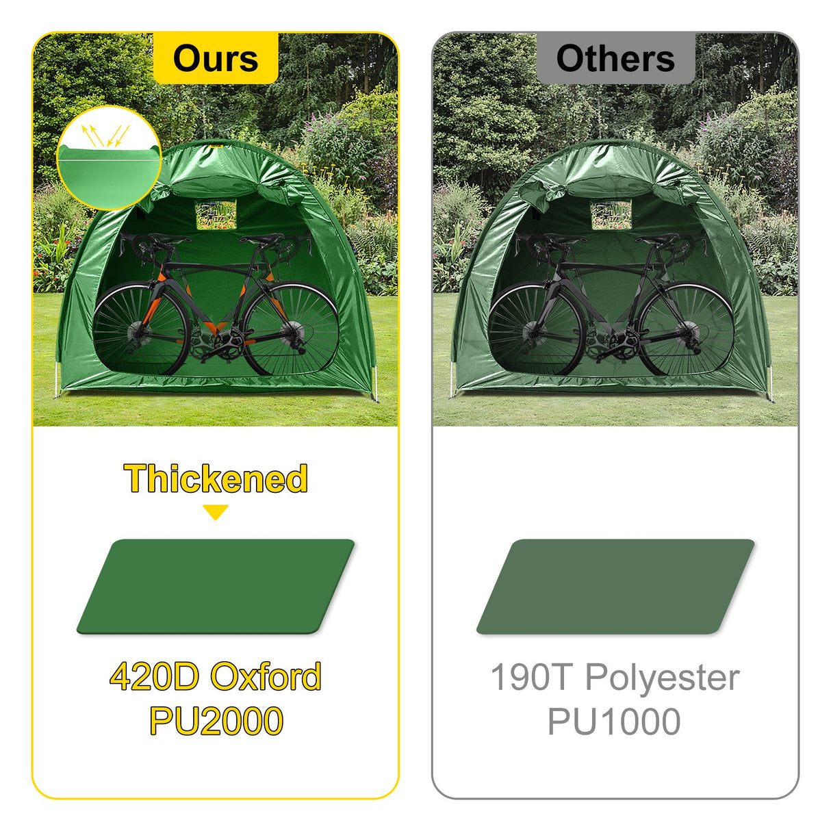 VEVOR Bike Cover Storage Tent, 420D Oxford Fabric Portable for 4 Bikes, Outdoor Waterproof Anti-Dust Bicycle Storage Shed, Heavy Duty for Bikes, Lawn Mower, and Garden Tools, with Carry Bag, Green
