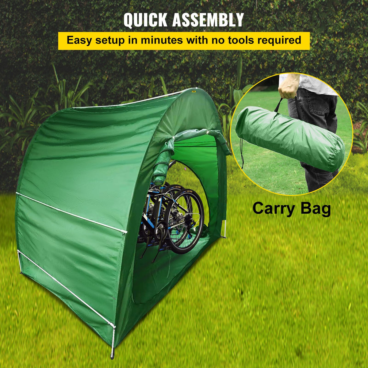 Bike Cover Storage Tent, 420D Oxford Fabric Portable for 4 Bikes, Outdoor Waterproof Anti-Dust Bicycle Storage Shed, Heavy Duty for Bikes, Lawn Mower, and Garden Tools, with Carry Bag, Green