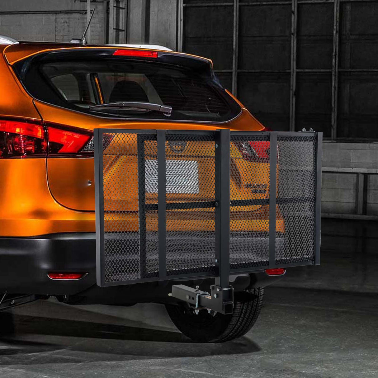 VEVOR Hitch Mount Wheelchair Carrier 45.3" x 25.6", 500LBS Mobility Scooter Carrier with Folding Ramp, Iron Trailer Hitch Rack Basket with Stabilizer, Straps, Fit 2" Hitch Receiver for SUV Van Car