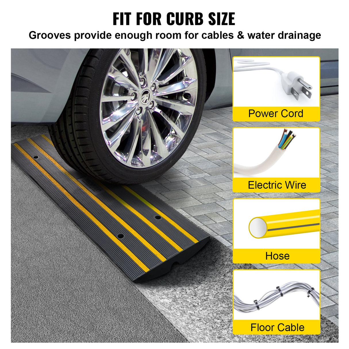 VEVOR Curb Ramp, 6.5 cm Rise Rubber Driveway Ramps, Heavy Duty 15 tons Weight Capacity Threshold Ramp, Curbside Bridge Ramps for Loading Dock Garage