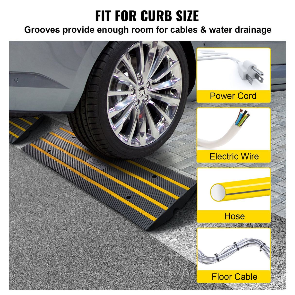 VEVOR Curb Ramp, 2 Pack, 6.5 cm Rise, Rubber Driveway Ramps, Heavy Duty 15 tons Weight Capacity Thre