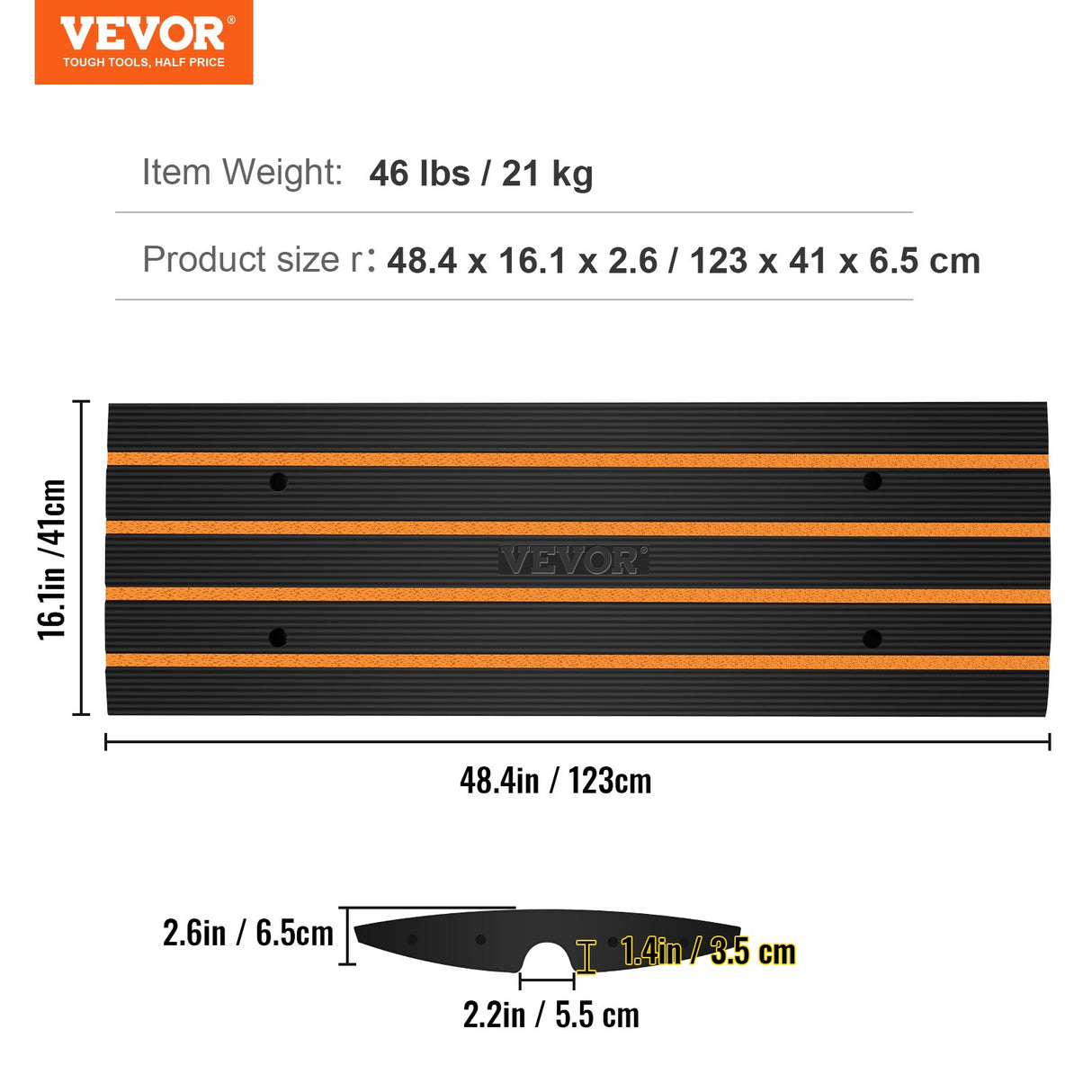 VEVOR Curb Ramp, 2 Pack, 6.5 cm Rise, Rubber Driveway Ramps, Heavy Duty 15 tons Weight Capacity Thre