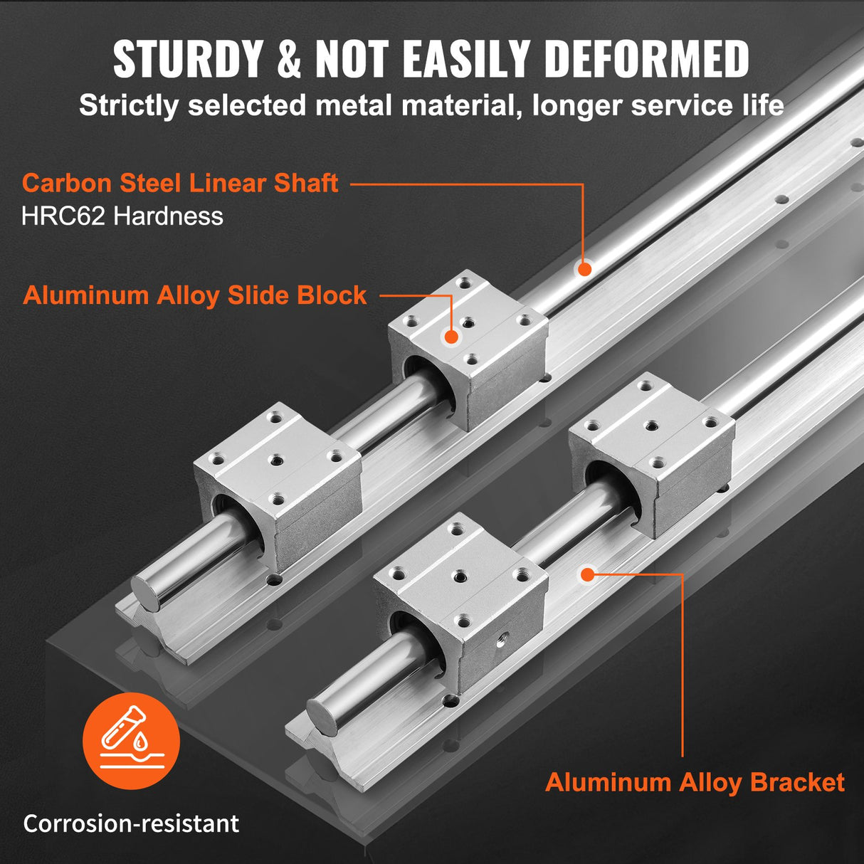 VEVOR Linear Guide Rail Set, SBR16 1000mm, 2 PCS 39.4 in/1000 mm SBR16 Guide Rails and 4 PCS SBR16UU Slide Blocks, Linear Rails and Bearings Kit for