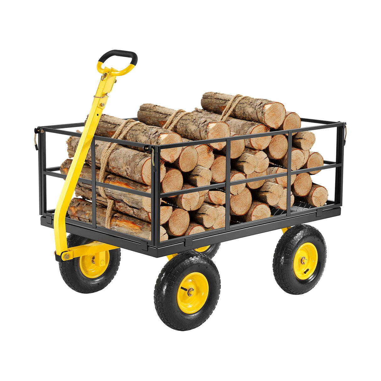 1400 Lbs Steel Garden Cart, Heavy Duty Pullable Garden Wagon Yard Cart, 2 in 1 Outdoor Metal Utility Wagon Yard Trailer with 13" All Terrain Tires, Mesh Removable Sides and 180°Rotating Handle