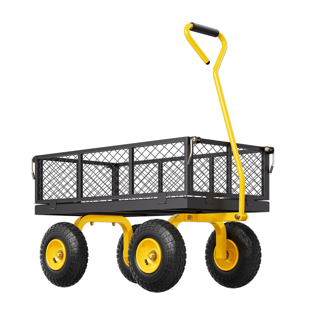 VEVOR 500 Lbs Steel Garden Cart, Heavy Duty Garden Wagon Cart Pullable on Wheels, Metal Yard Utility Wagon Carts with 10" All Terrain Tires, Mesh Removable Sides and 180°Rotating Handle