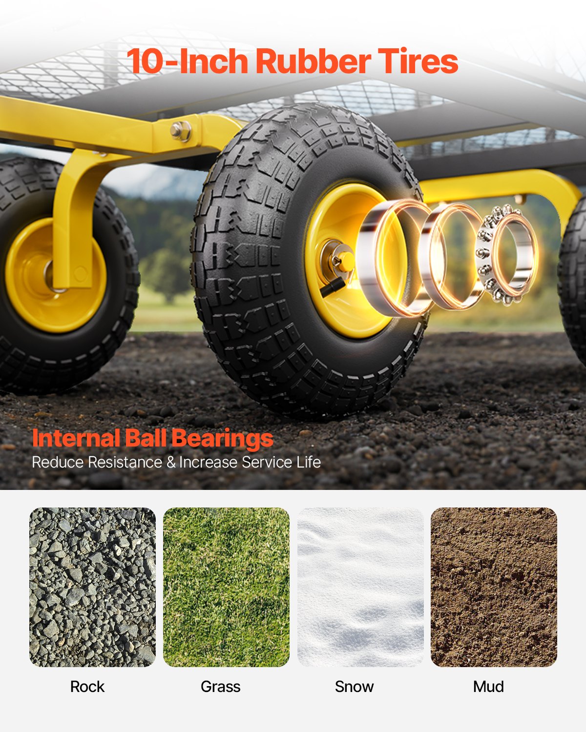 900 Lbs Heavy Duty Steel Garden Cart, Garden Wagon Cart on Wheels, Outdoor Metal Yard Utility Wagon Carts with 10" Tires and Mesh Removable Sides(Convert to Flatbed) and 180°Rotating Handle
