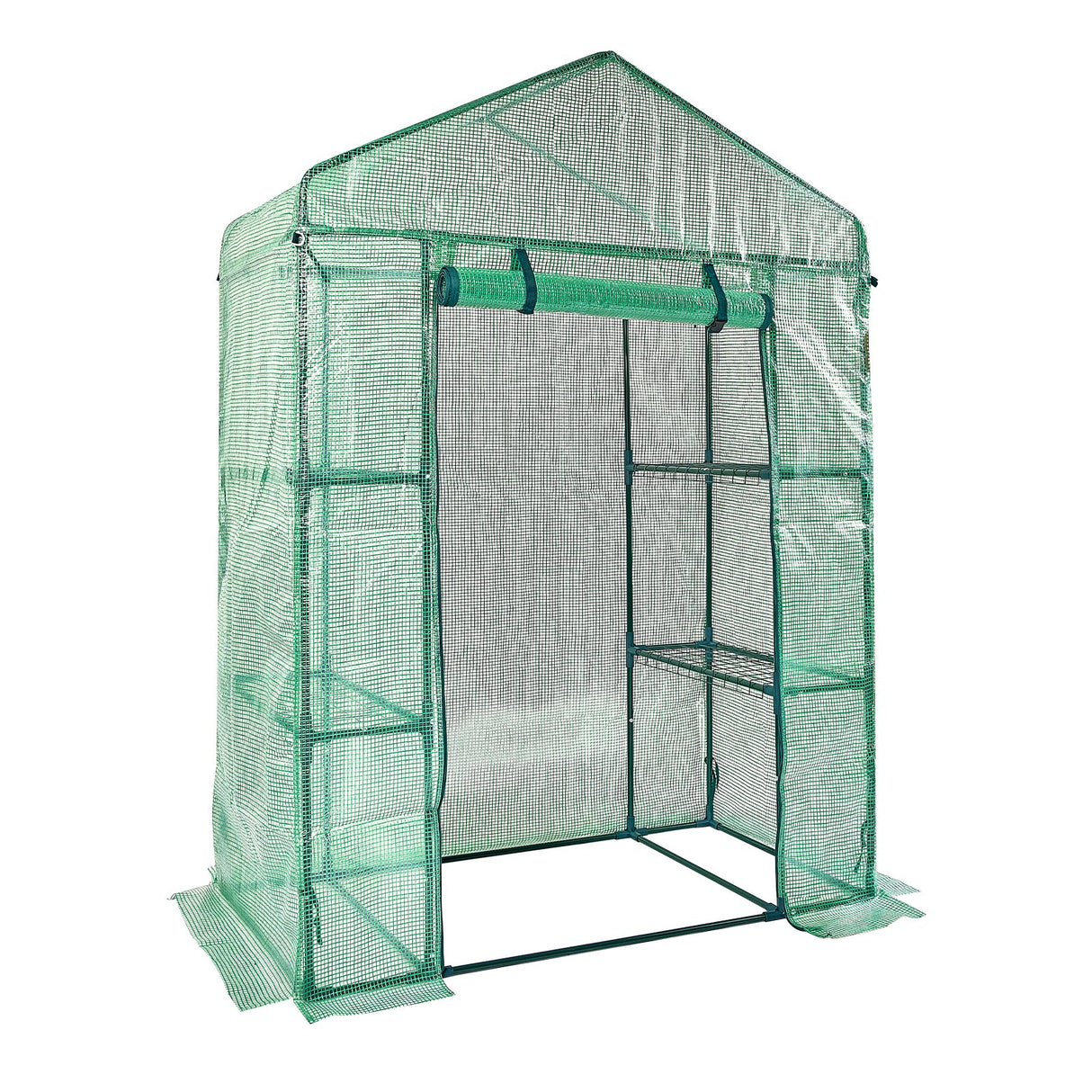 VEVOR Walk-in Green House, 4.6 x 2.4 x 6.7 ft Greenhouse with Shelves, Set Up in Minutes, High Strength PE Cover with Doors & Windows and Steel Frame, Suitable for Planting and Storage, Green