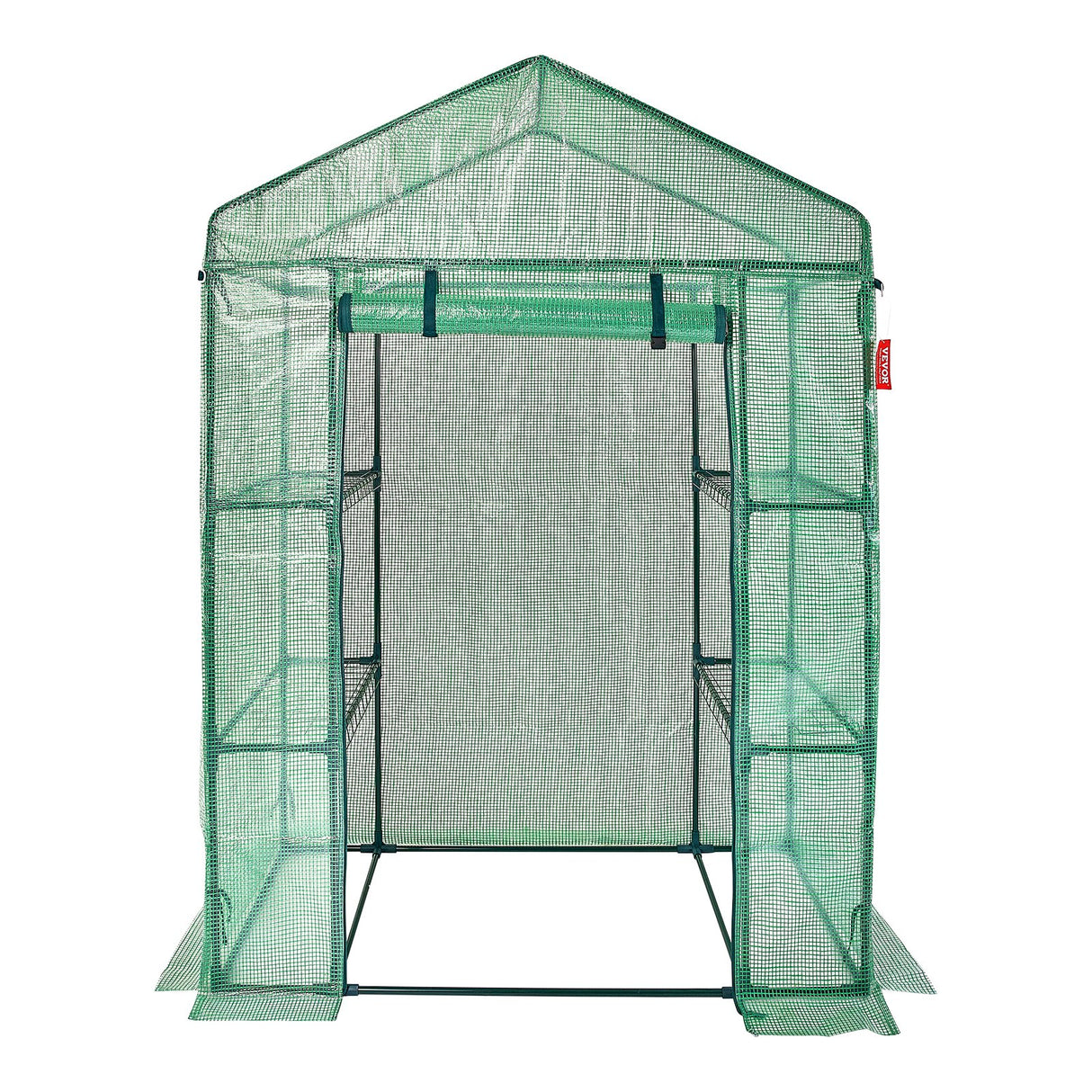 Walk-in Green House, 4.6 x 2.4 x 6.7 ft Greenhouse with Shelves, Set Up in Minutes, High Strength PE Cover with Doors & Windows and Steel Frame, Suitable for Planting and Storage, Green