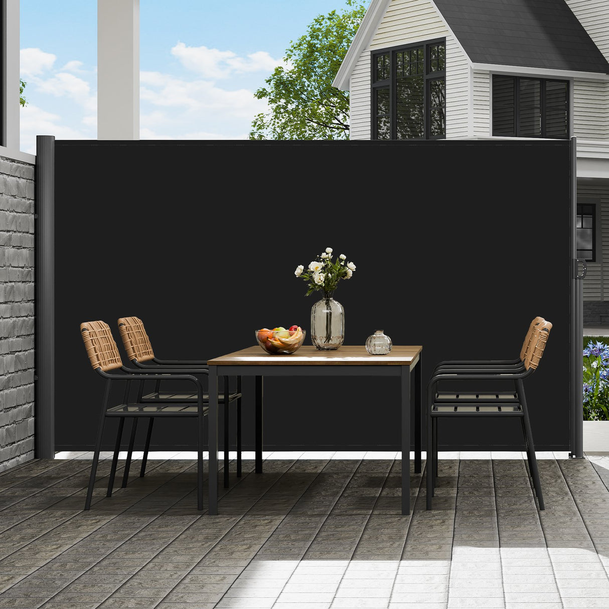 VEVOR Retractable Side Awning, 160X300cm Aluminum Outdoor Privacy Screen, 280g Polyester Water-proof Retractable Patio Screen, UV 30+ Room Divider