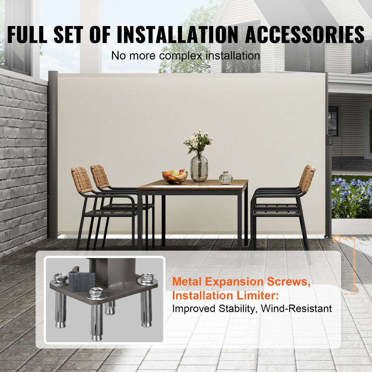 VEVOR Retractable Side Awning,160X300cm Aluminum Outdoor Privacy Screen, 280g Polyester Water-proof Retractable Patio Screen, UV 30+ Room Divider Wind