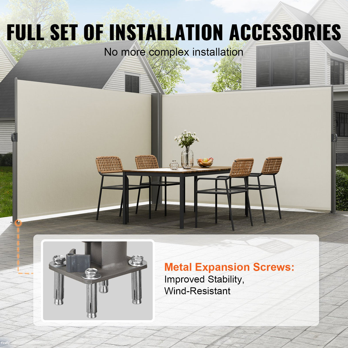 VEVOR Retractable Side Awning, 180X600cm Aluminum Outdoor Privacy Screen, 280g Polyester Water-proof Retractable Patio Screen, UV 30+ Room Divider Wind Screen for Patio, Backyard, Balcony, Beige