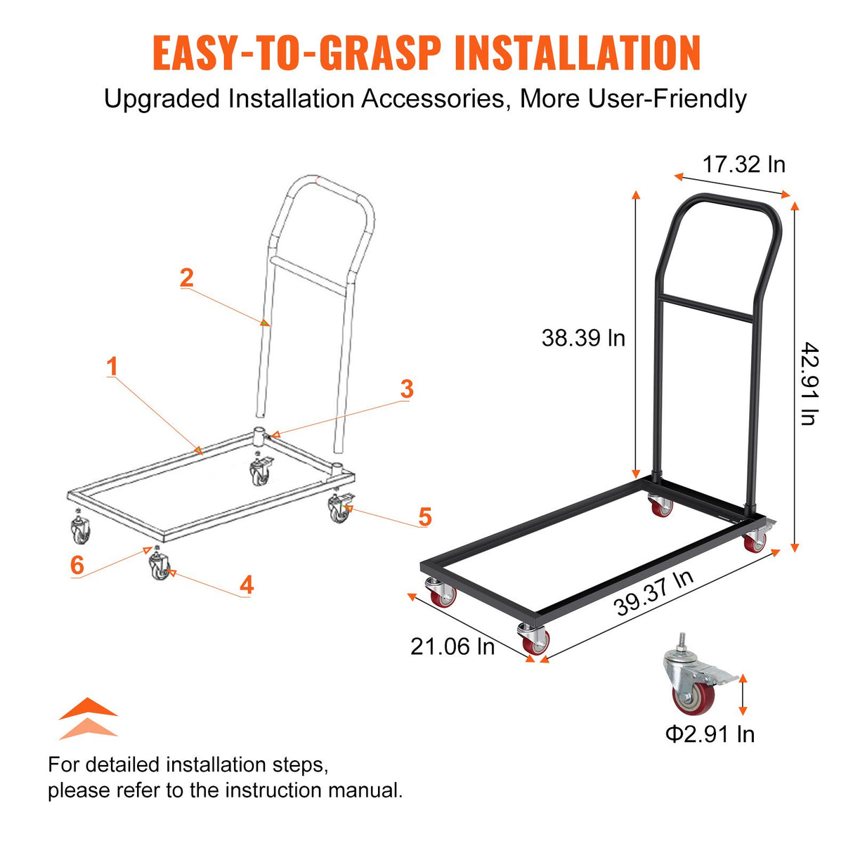 VEVOR Folding Chair Dolly, Iron Commercial Cart with 12 Chairs Capacity, Folding Chairs Rack Trolley with 4 Casters, Storage Transport Dolly for Flat