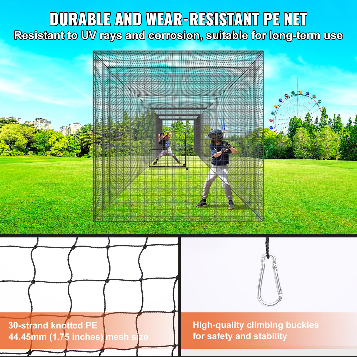 VEVOR Baseball Batting Netting, Professional Softball Baseball Batting Hitting Training Net, Practice Portable Pitching Cage Net with Door & Carry Bag