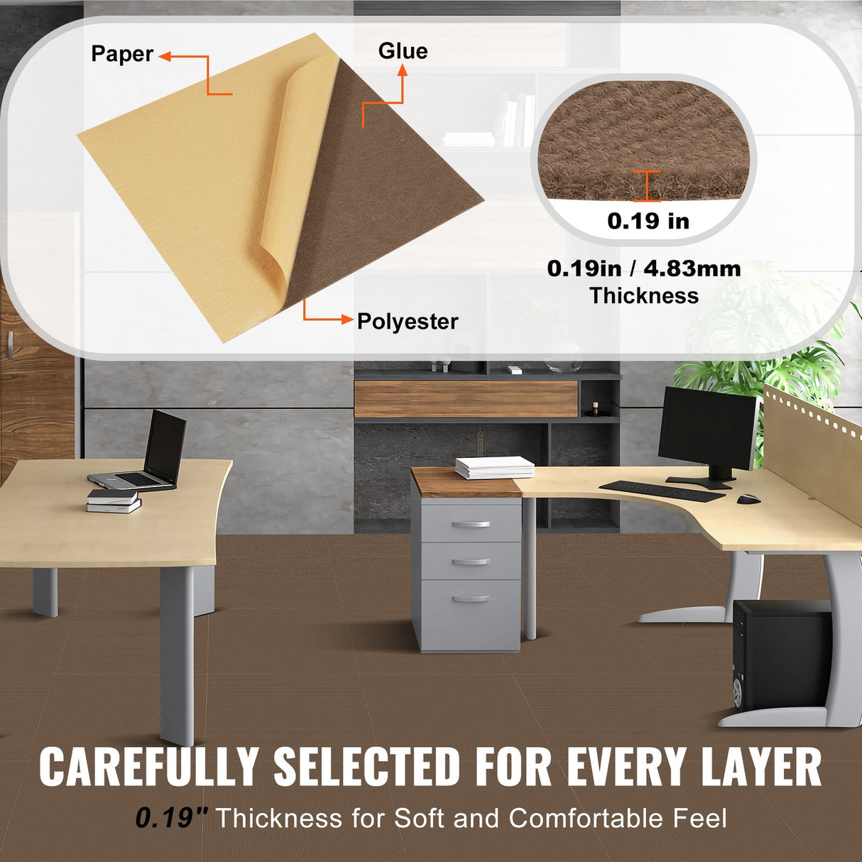 VEVOR Carpet Tiles Peel and Stick, Squares Self Adhesive Carpet Floor Tile, Soft Padded Carpet Tiles, Easy Install DIY for Bedroom Living Room Indoor