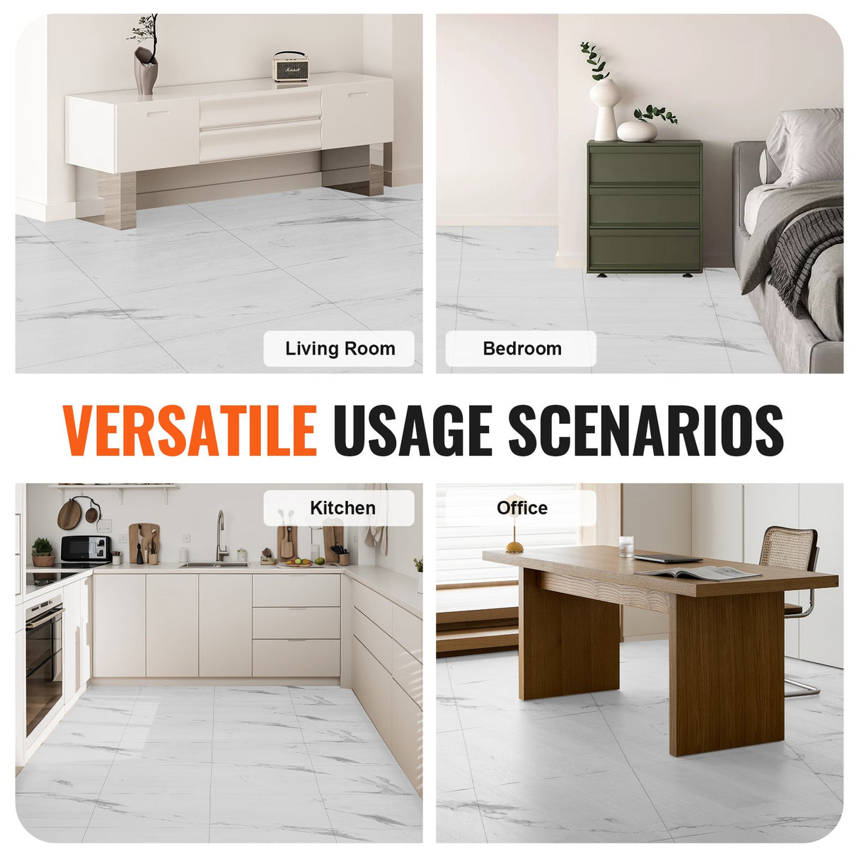 Self Adhesive Vinyl Floor Tiles 390 x 23.6 inch, 1.5mm Thick Peel & Stick, White Marble Texture DIY Flooring for Kitchen, Dining Room, Bedrooms & Bathrooms, Easy for Home Decor