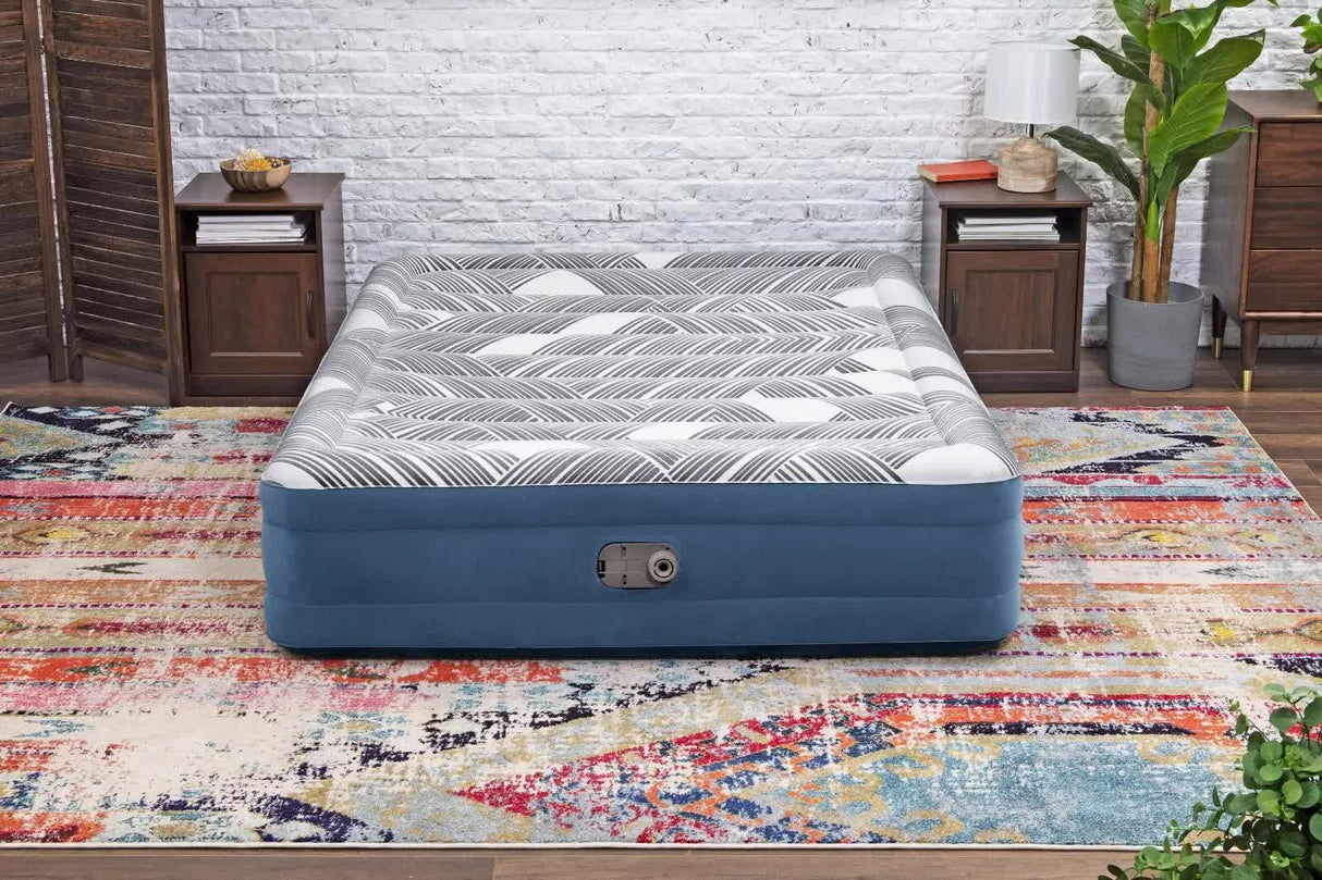 Bestway 2.03m x 1.52m x 36cm Tritech Fashion Flock comfortable inflatable Air Mattress Queen Built-in AC Pump