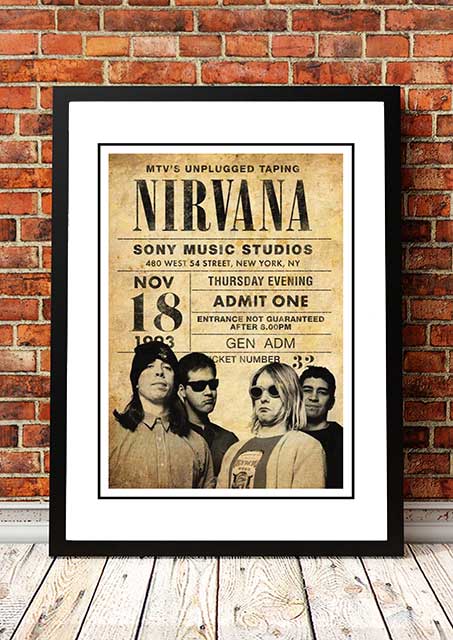 Nirvana ??TV Unplugged??New York, USA Pop Art Print 1993 - Framed A3