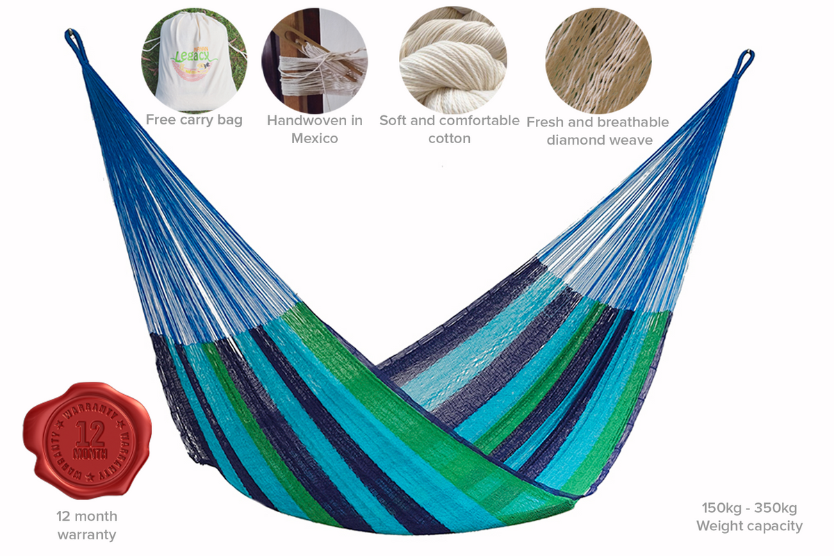 Oceanica Power Nap Cotton Hammock by Mayan Legacy - Perfect for Three