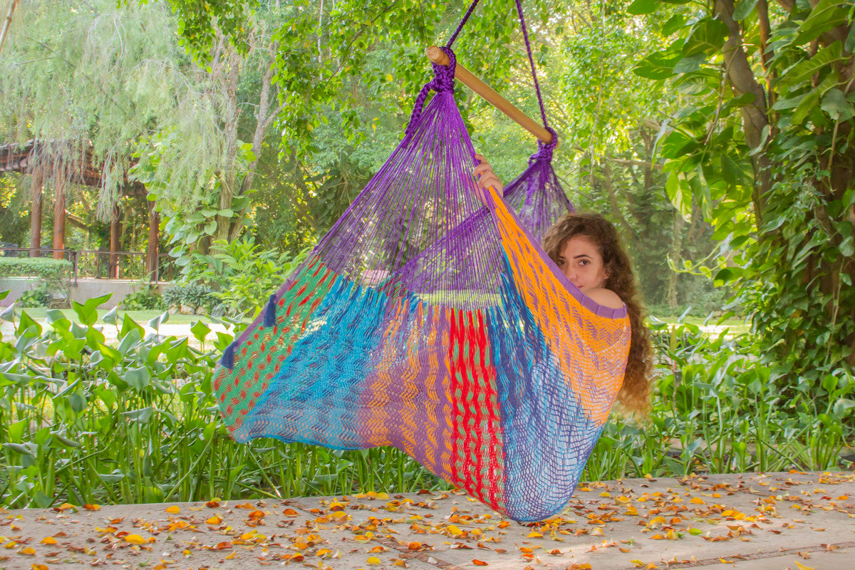 Mayan Legacy Oversized Outdoor Cotton Mexican Hammock Chair in Colorina Design