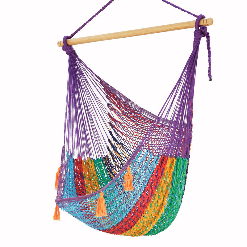 Mayan Legacy Oversized Outdoor Cotton Mexican Hammock Chair in Colorina Design