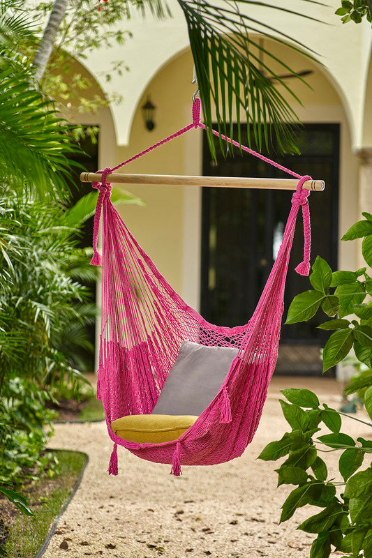 Mayan Legacy Extra Large Outdoor Cotton Hammock Chair in Vibrant Mexican Pink