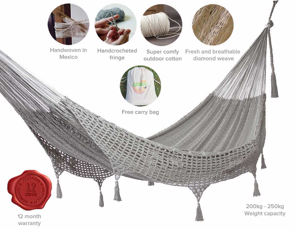 Queen Size Dream Sands Mayan Legacy Outdoor Cotton Hammock with Hand-Crocheted Tassels
