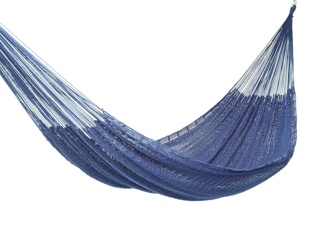 King Size Outdoor Cotton Mayan Hammock in Blue - Supports Up to 3 Adults