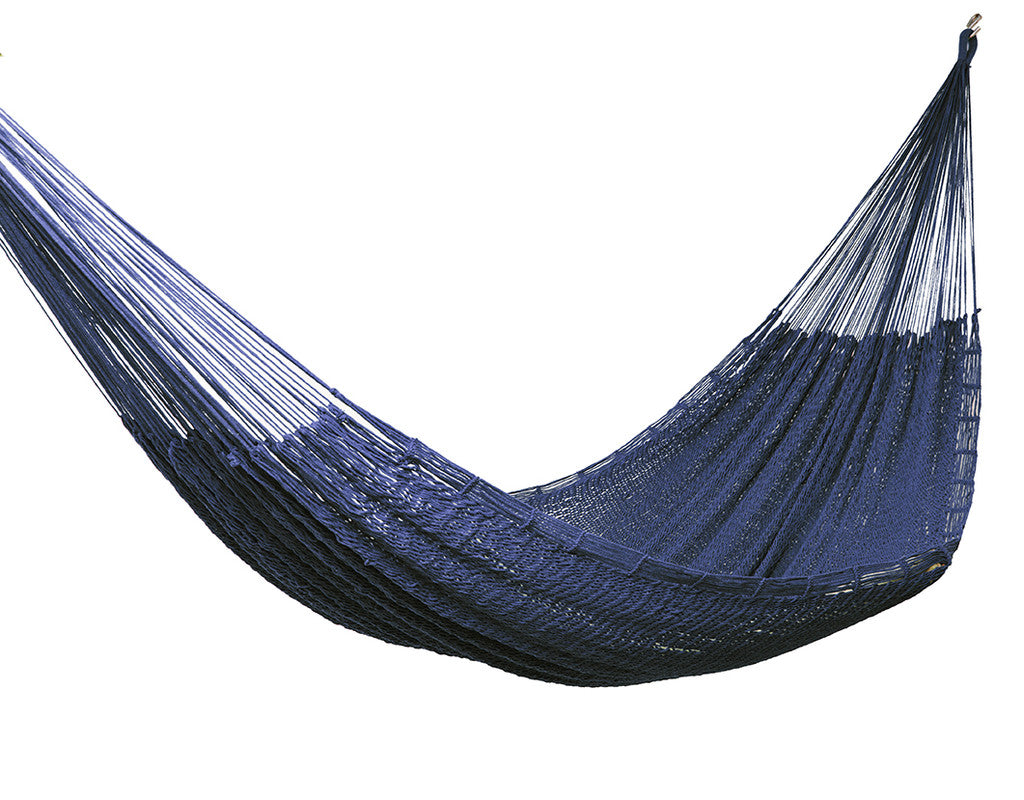 King Size Outdoor Cotton Mayan Hammock in Blue - Supports Up to 3 Adults