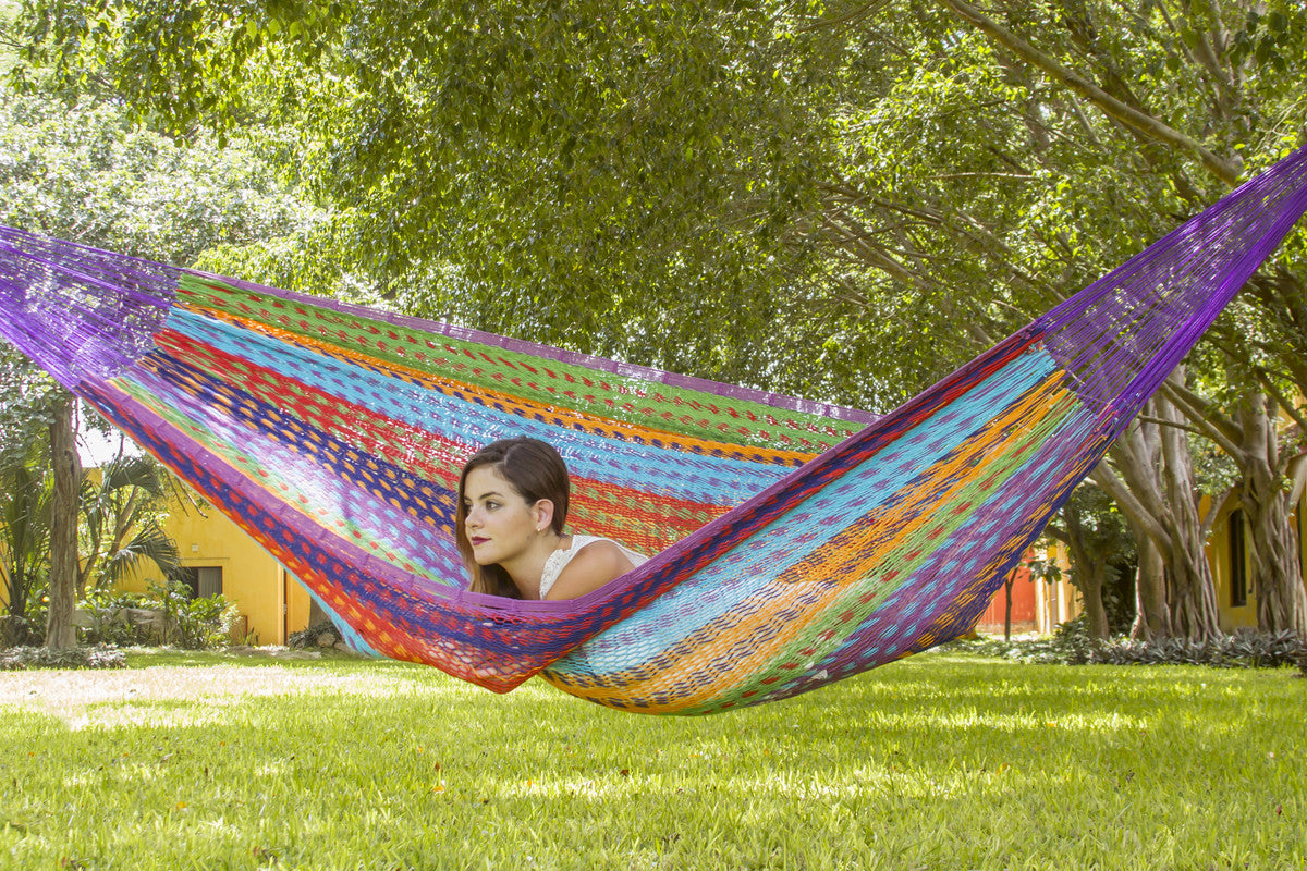 King Size Colorina Mayan Legacy Outdoor Cotton Hammock - Pet and Child Friendly, Weather Resistant, Free Carry Bag Included