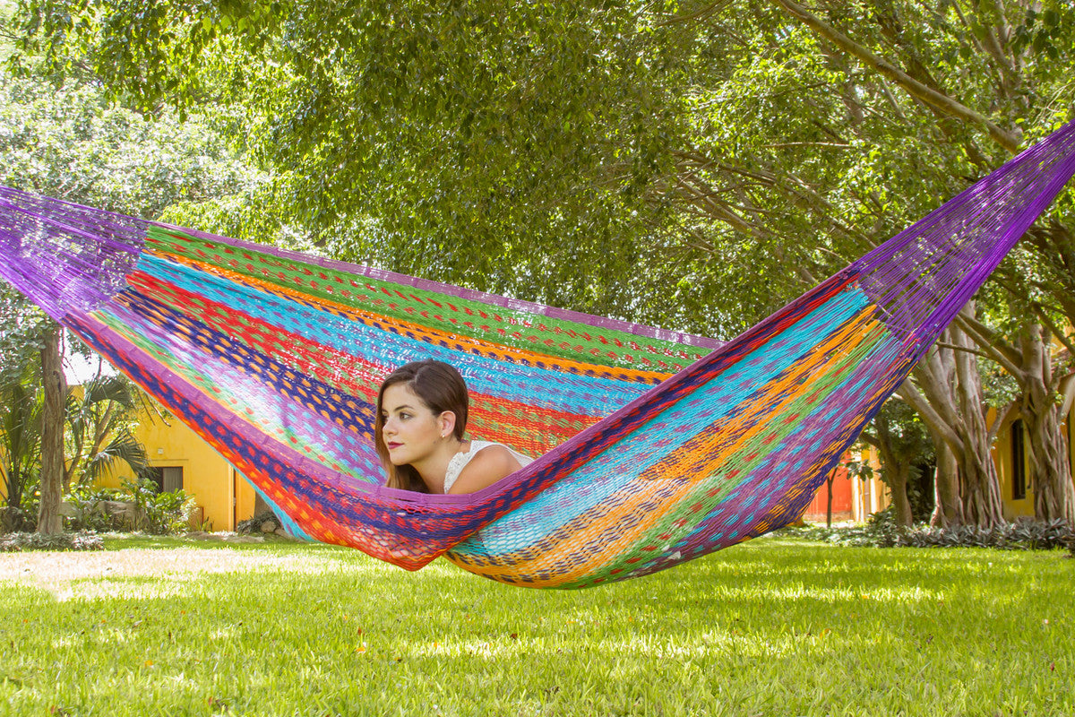 King Size Colorina Mayan Legacy Outdoor Cotton Hammock - Pet and Child Friendly, Weather Resistant, Free Carry Bag Included