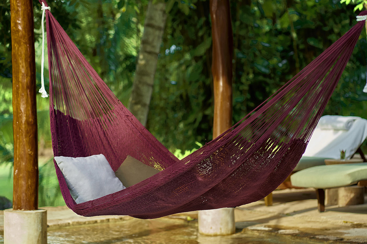 King Size Maroon Outdoor Mayan Legacy Cotton Hammock for Three Adults