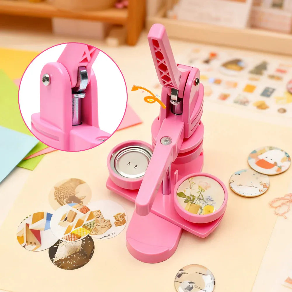 58mm Button Maker Machine DIY Badge Making Pin Press Machine with All-Inclusive Accessories for Custom Pin Badges Mirrors Fridge Magnets Gift Set Pink