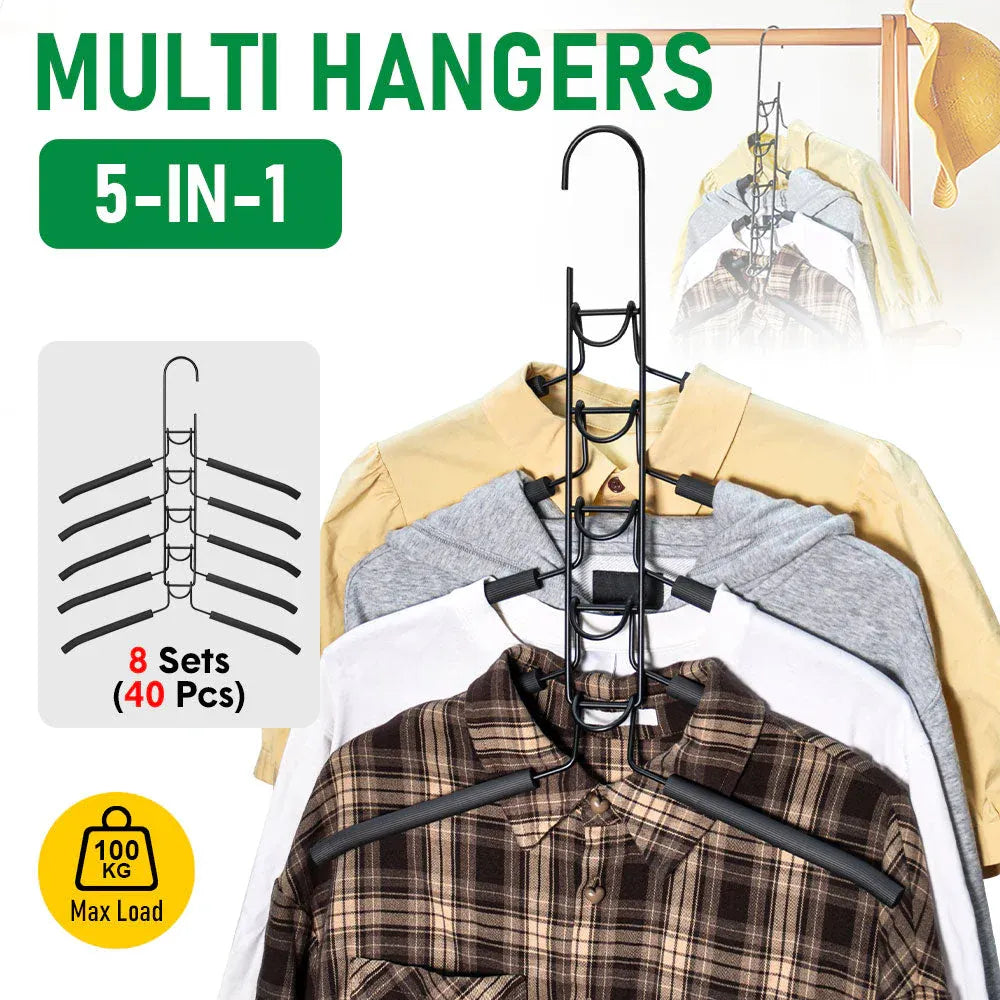 8 Sets Magic Clothes Hangers Detachable 5-in-1 Multilayer Carbon Steel Coat Hanger with Anti-Slip Foam Sleeves Space Saving for Wardrobe Closet Storage