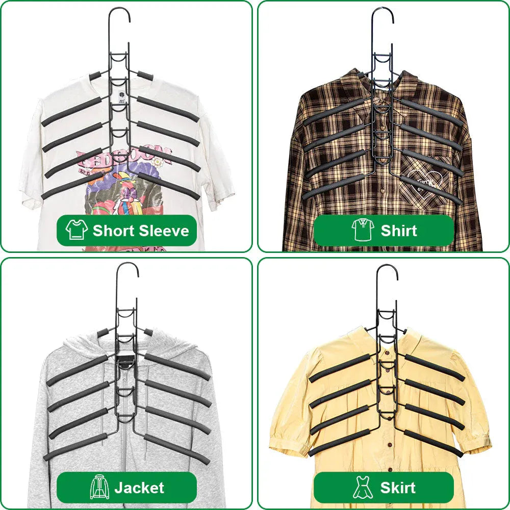8 Sets Magic Clothes Hangers Detachable 5-in-1 Multilayer Carbon Steel Coat Hanger with Anti-Slip Foam Sleeves Space Saving for Wardrobe Closet Storage