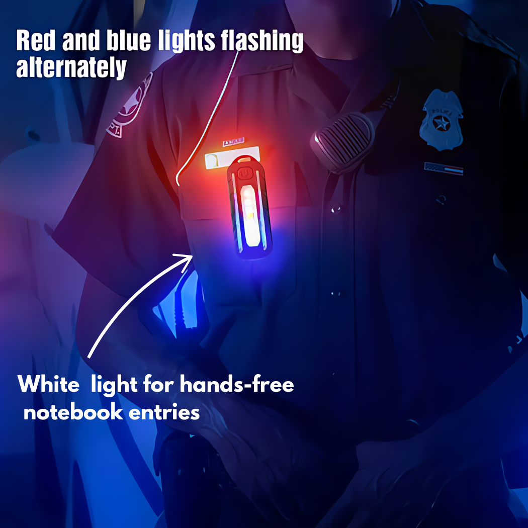 LED Red White & Blue Flashing Chest Clip Strobe Light
