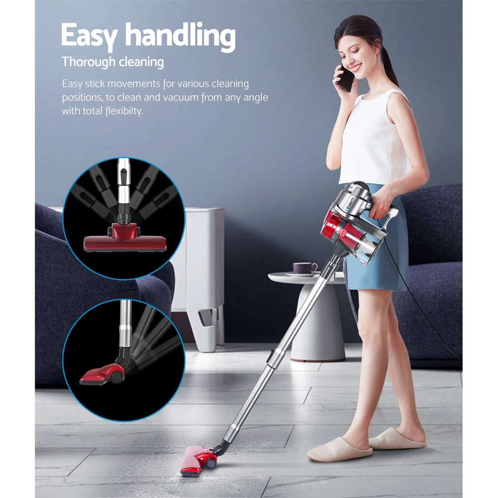 Devanti 450W Corded Handheld Stick Vacuum Cleaner in Red - Lightweight and Versatile