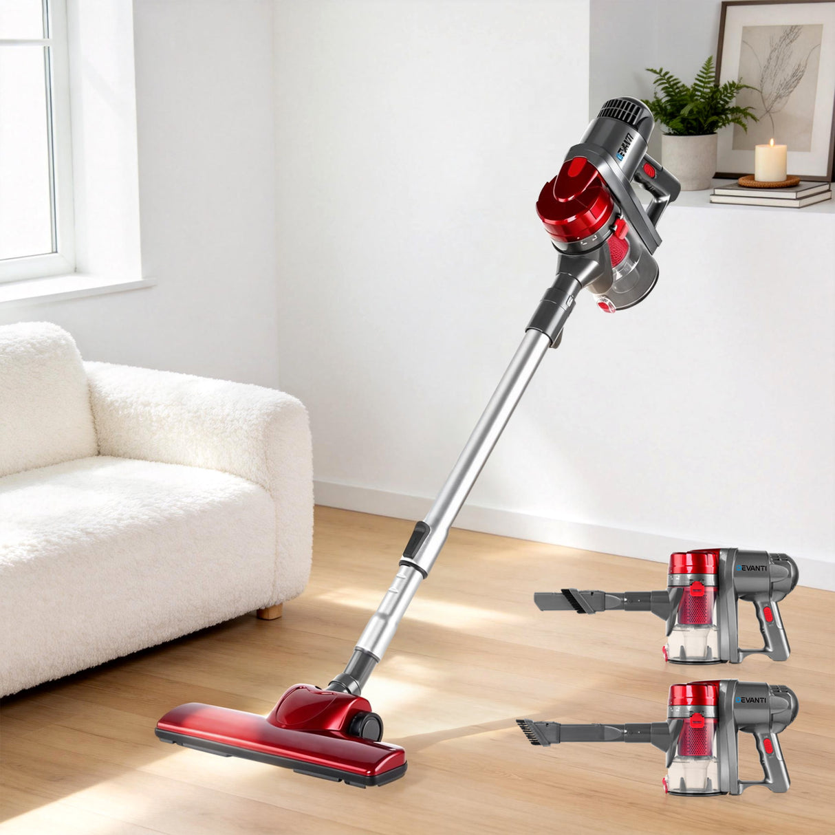 Devanti 450W Corded Handheld Stick Vacuum Cleaner in Red - Lightweight and Versatile