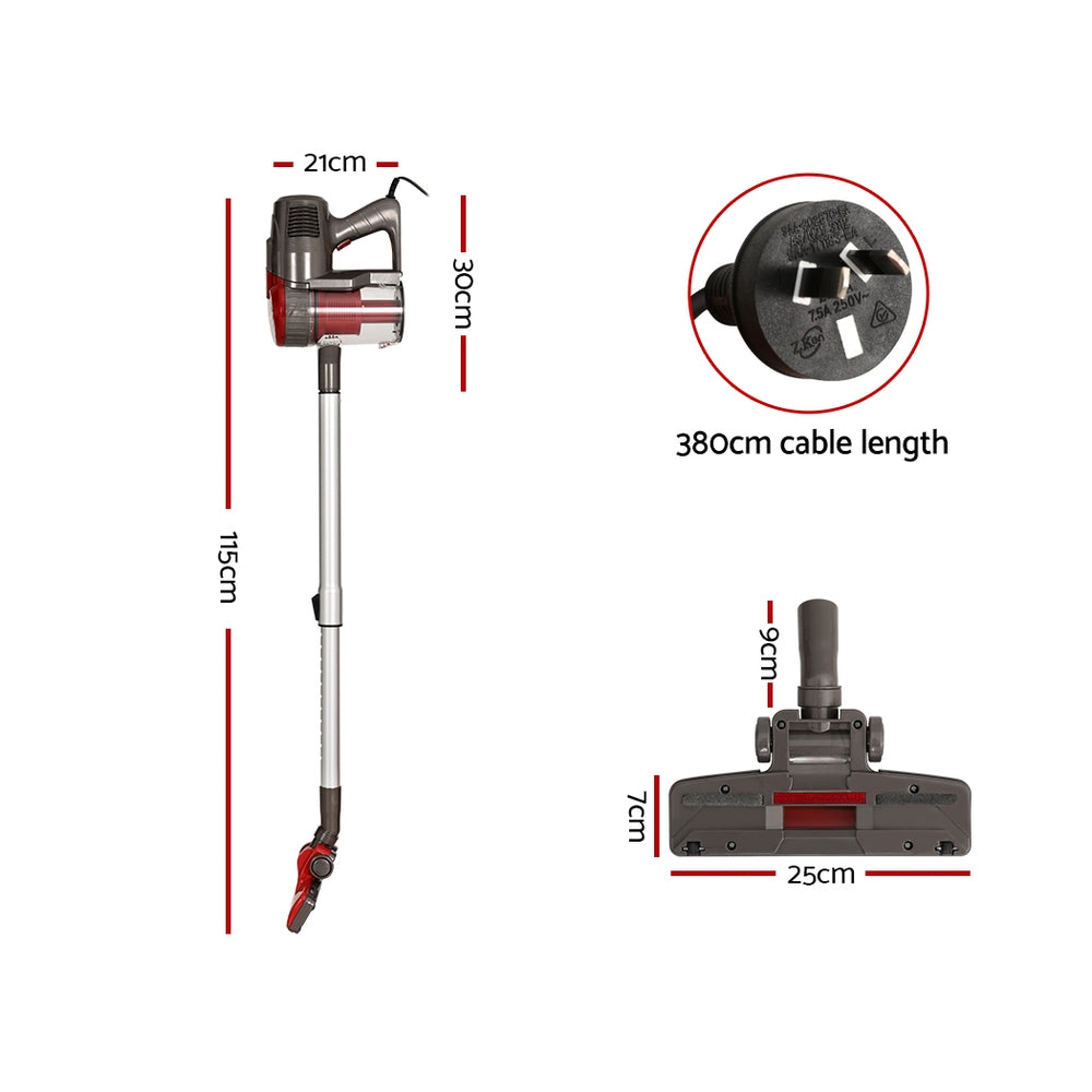 Devanti 500W Corded Bagless Handstick Vacuum Cleaner in Red
