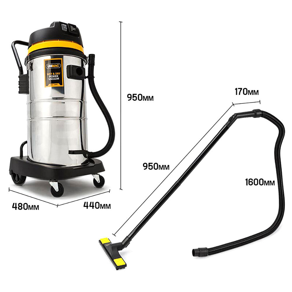Unimac 60L 2000W Stainless Steel Wet and Dry Vacuum